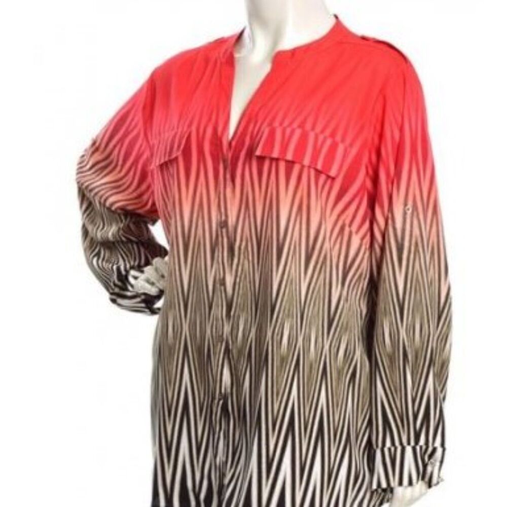 Calvin Klein Ombre Button Down Blouse Red / Brown Size 1X